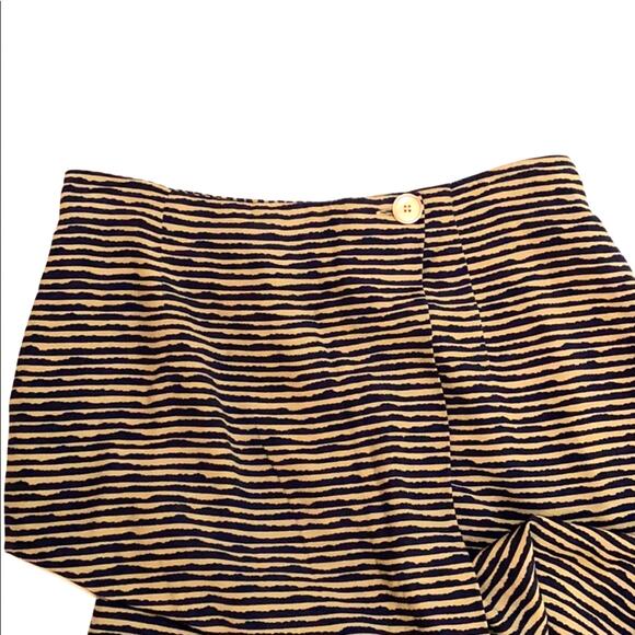 Rena Rowan for Saville faux wrap skirt elegant navy blue & tan knee length sz 10 - Picture 3 of 7